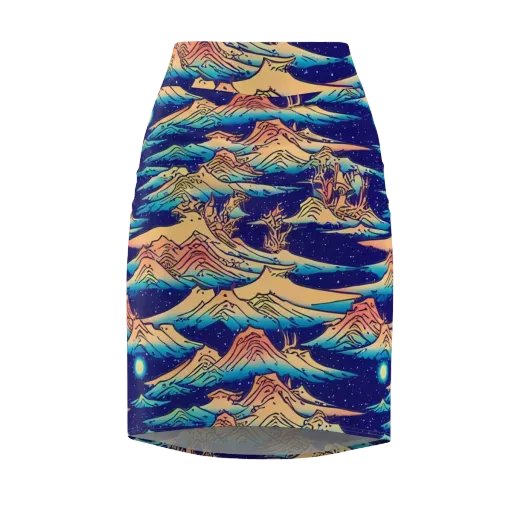 Mystical Mountain Mirage on a Pencil Skirt