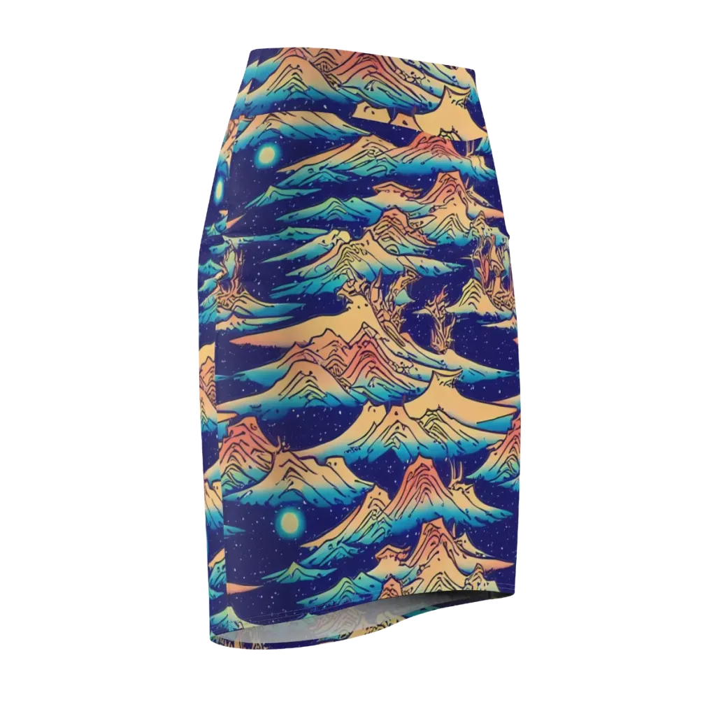 Mystical Mountain Mirage on Pencil Skirt — Front Side