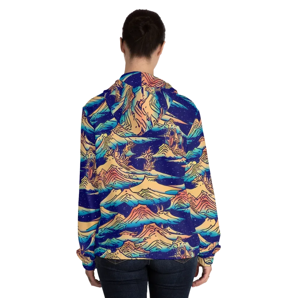 Mystical Mountain Mirage on Women's Full-Zip Hoodie — Back On Person