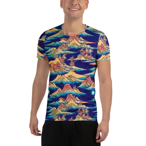 Mystical Mountain Mirage on a Men's Athletic T-Shirt