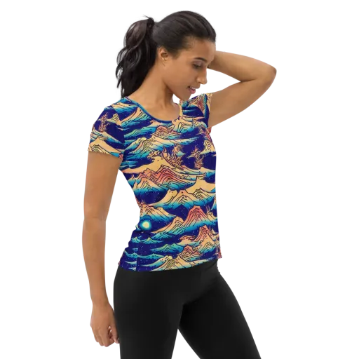 Mystical Mountain Mirage on a Women's Athletic T-Shirt