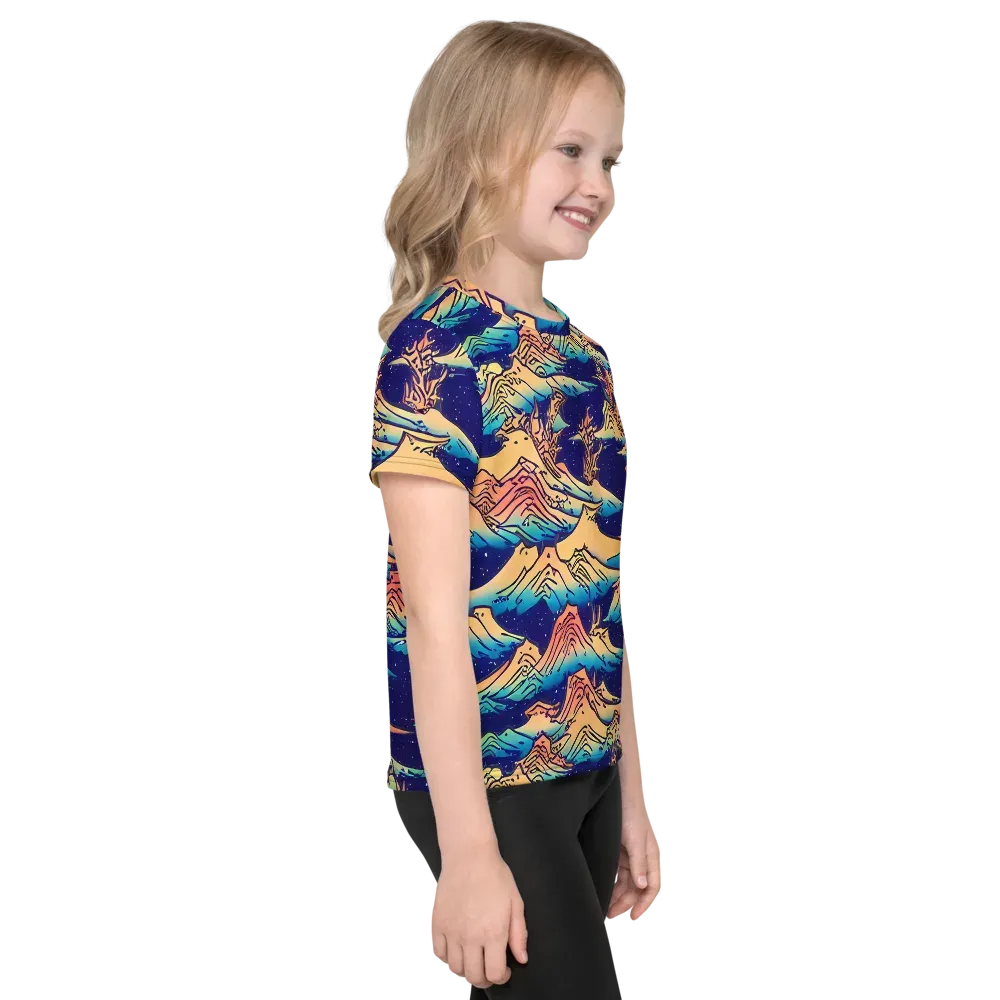 Mystical Mountain Mirage on Kids Crew Neck T-Shirt — Right