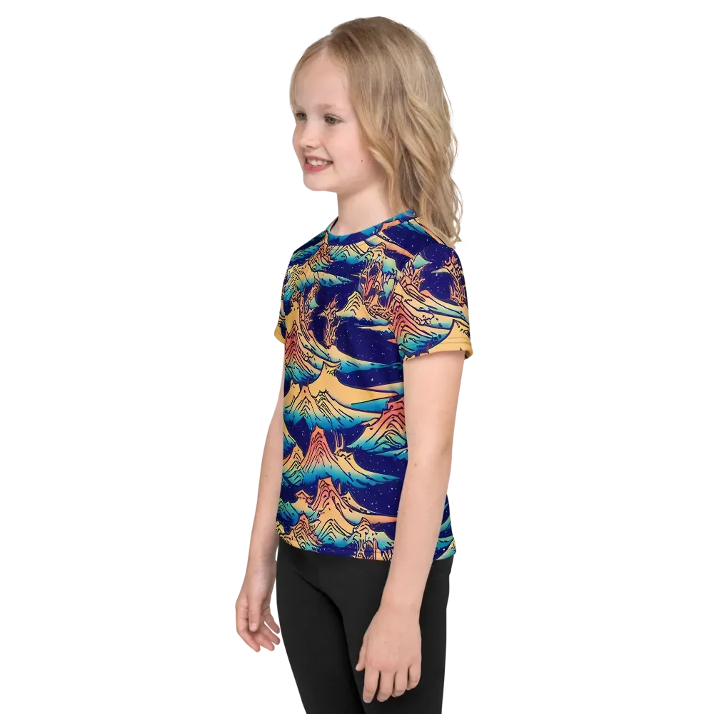 Mystical Mountain Mirage on Kids Crew Neck T-Shirt — Left
