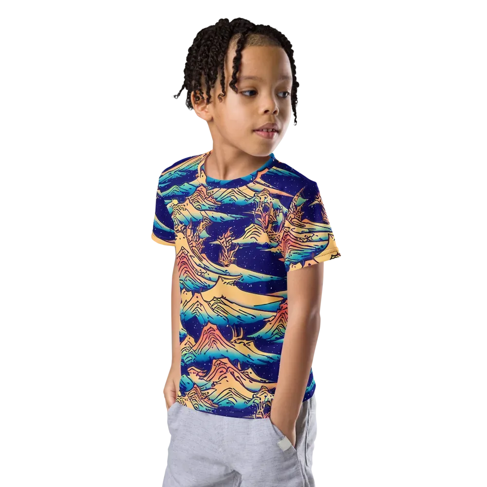 Mystical Mountain Mirage on Kids Crew Neck T-Shirt — Left Front