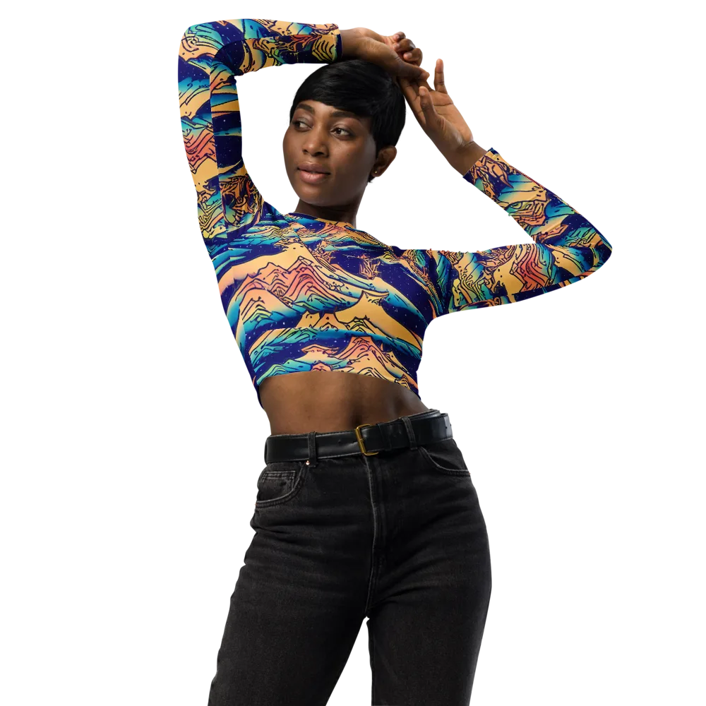 Mystical Mountain Mirage on Long Sleeve Crop Top — Front