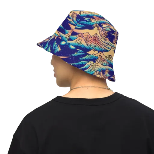 Mystical Mountain Mirage on a Reversible Bucket Hat