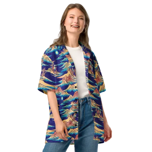 Mystical Mountain Mirage on a Button Shirt