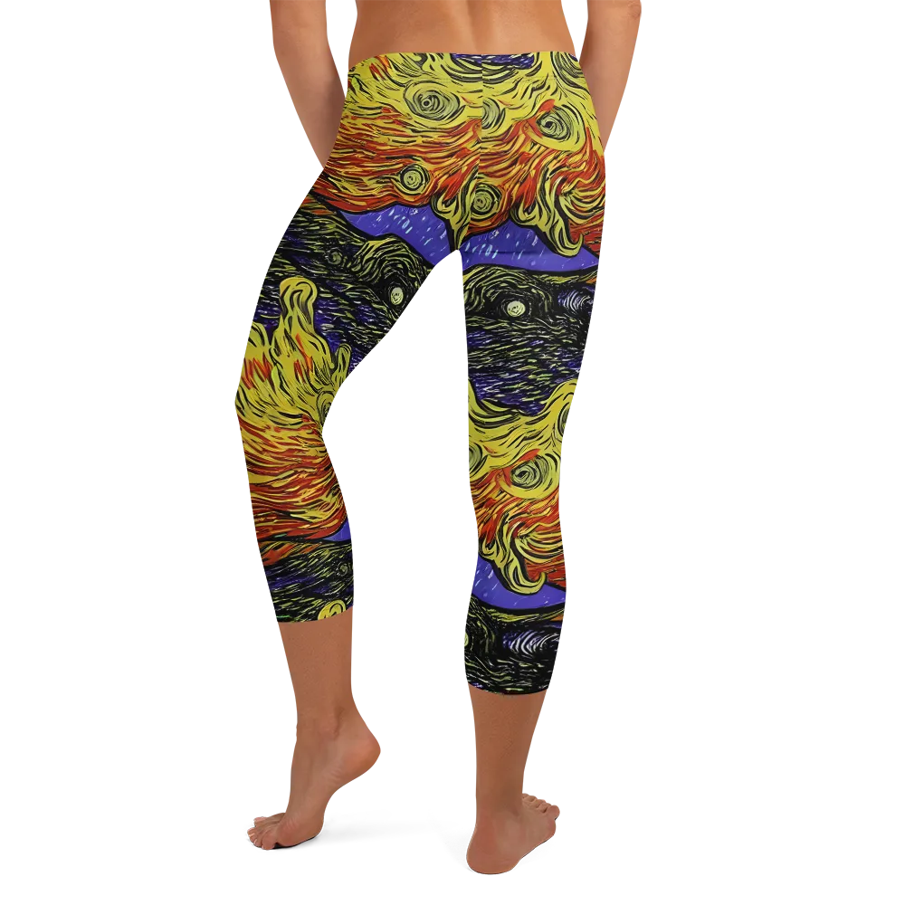 Dancing Solar Flare on Capri Leggings — Back