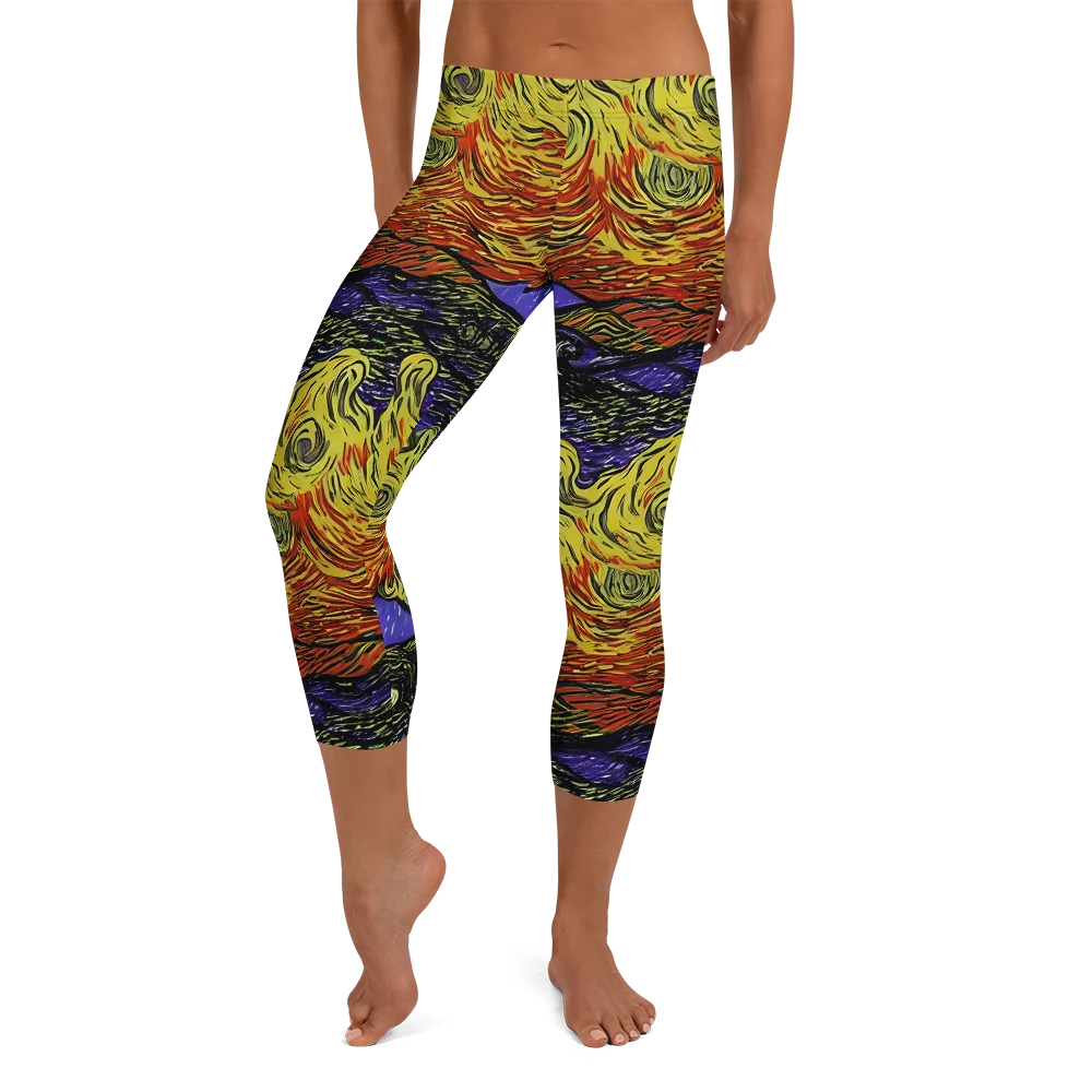 Dancing Solar Flare on Capri Leggings — Front