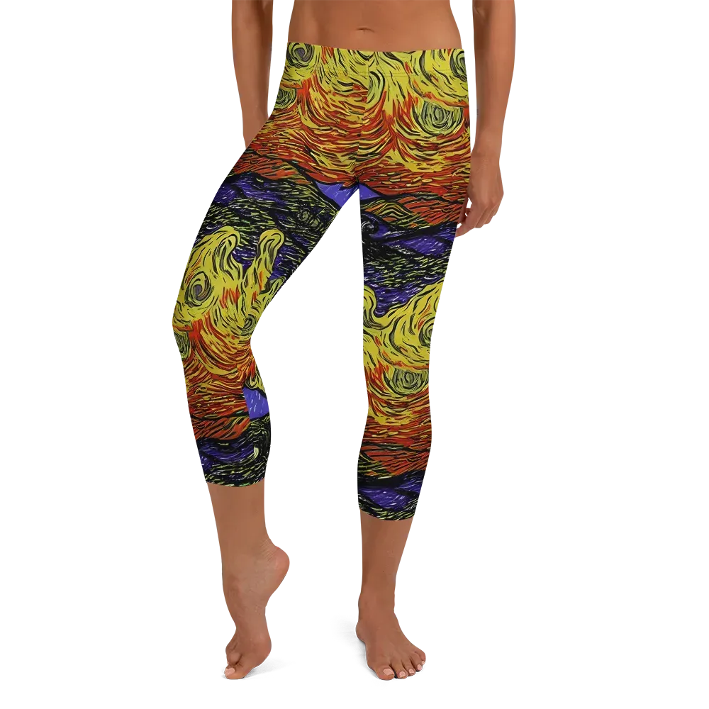 Dancing Solar Flare on Capri Leggings — Front