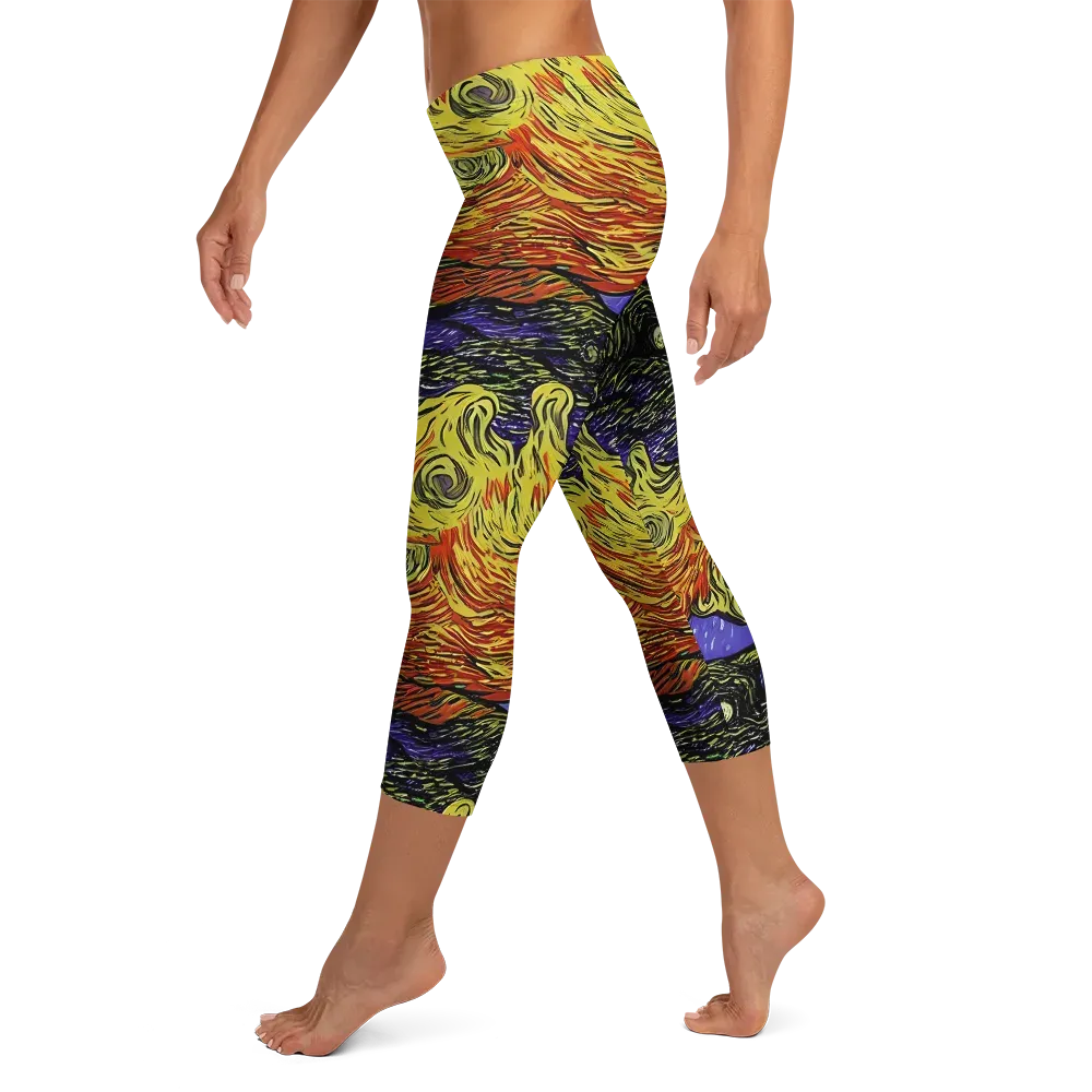 Dancing Solar Flare on Capri Leggings — Left