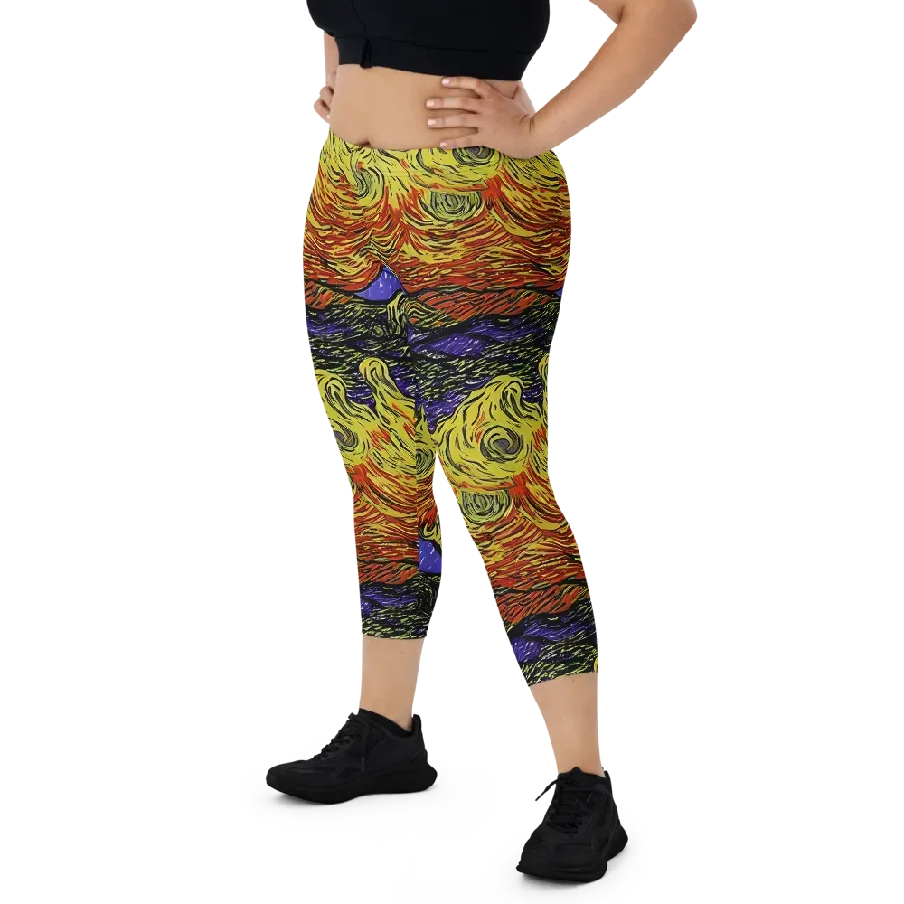 Dancing Solar Flare on Capri Leggings — Front