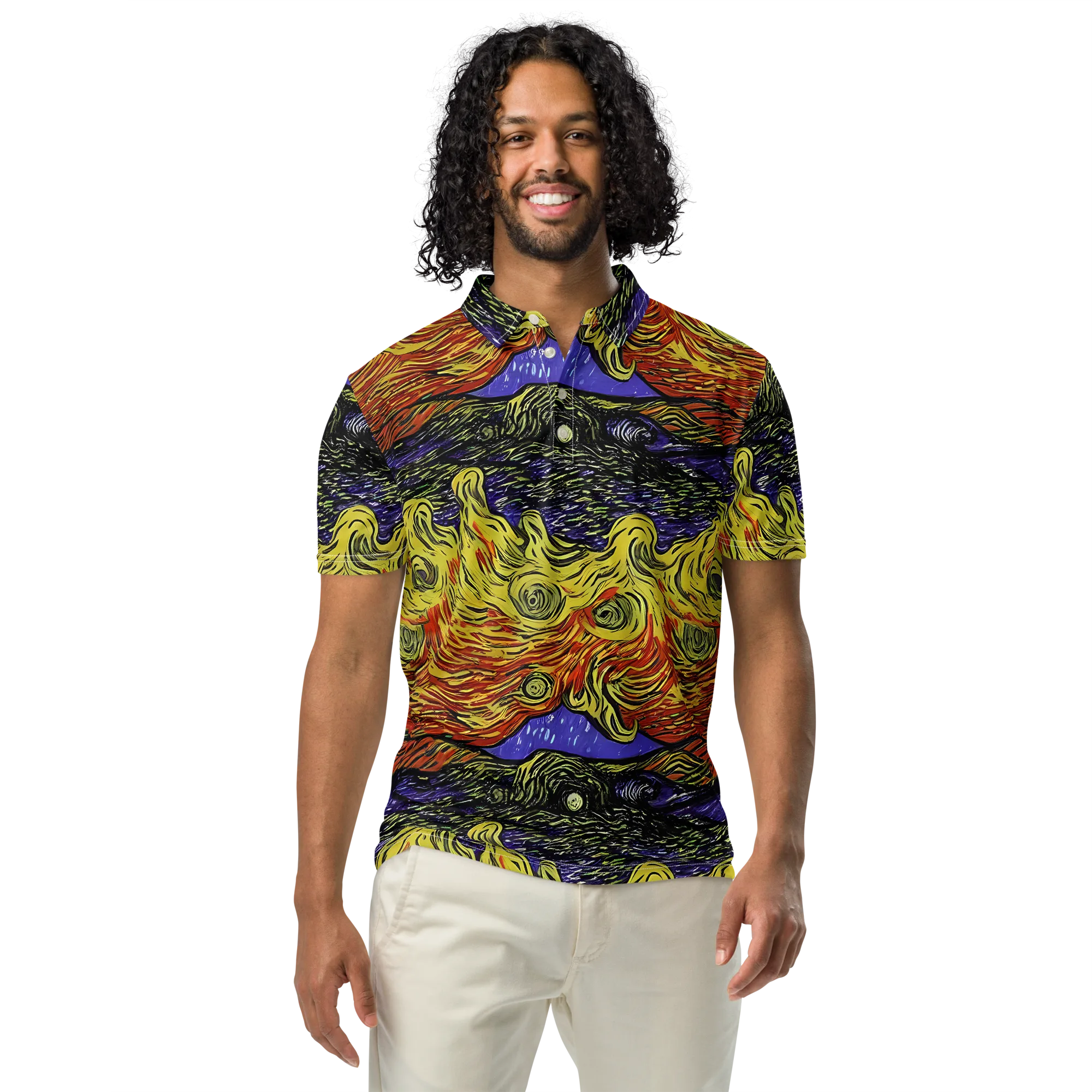 Dancing Solar Flare on Men's Slim Fit Polo Shirt — Front