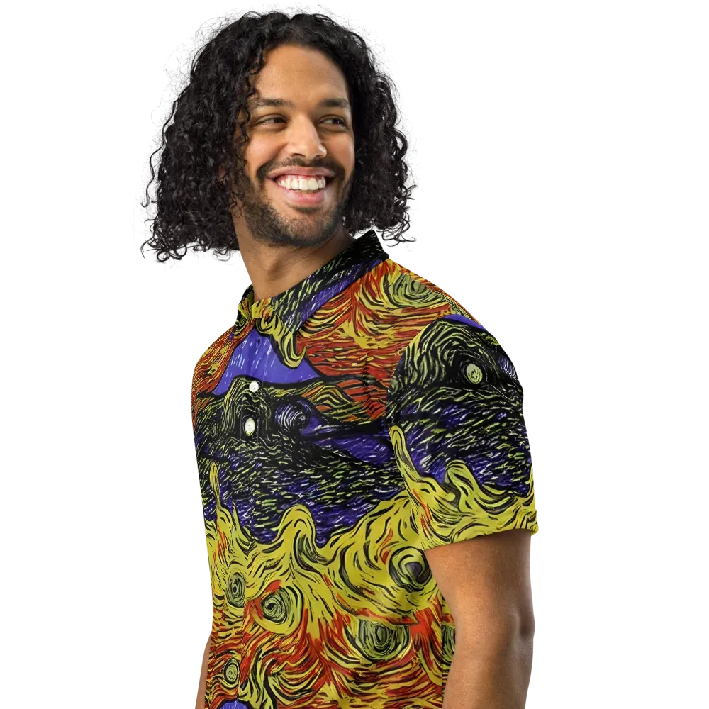 Dancing Solar Flare on Men's Slim Fit Polo Shirt — Left Front