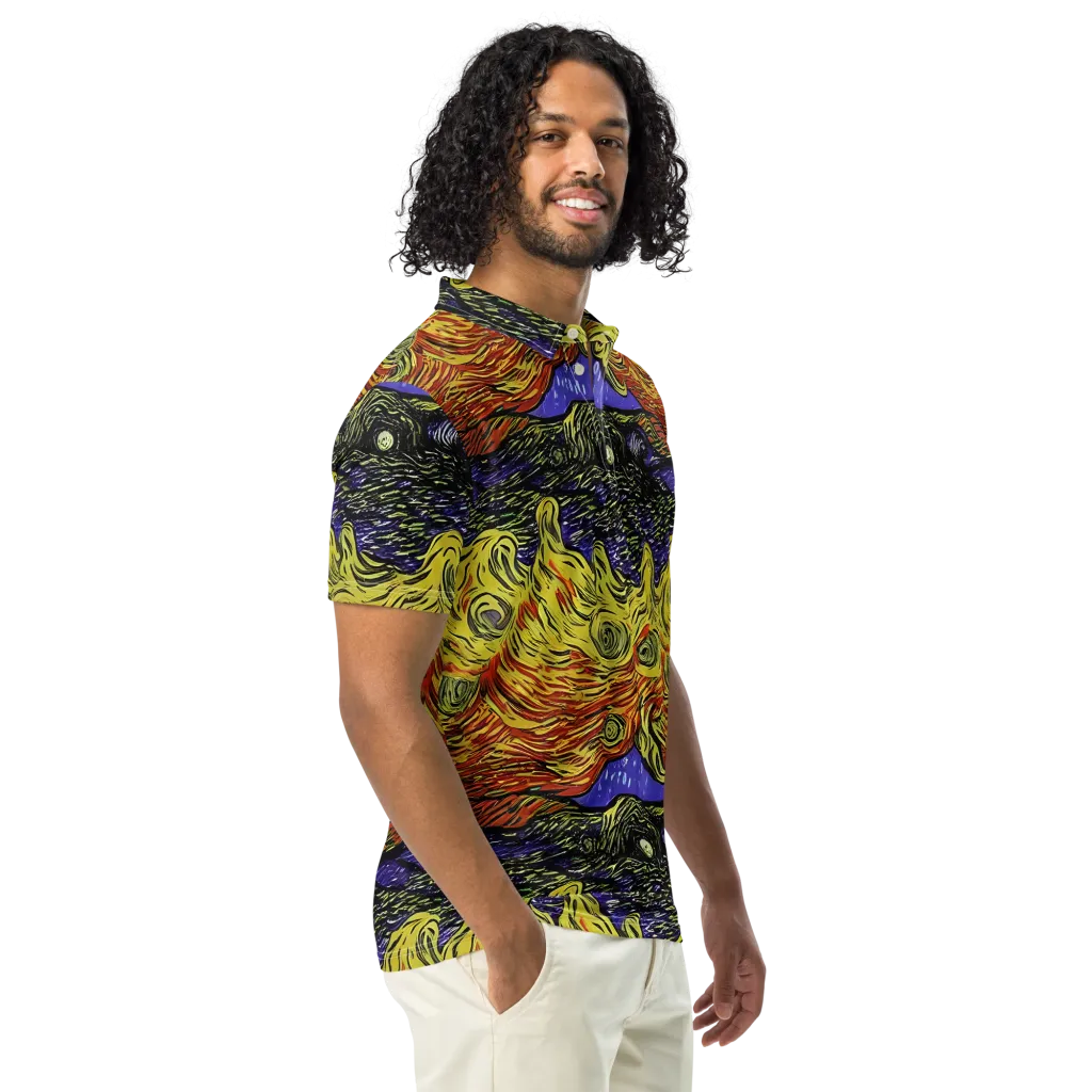 Dancing Solar Flare on Men's Slim Fit Polo Shirt — Right Front