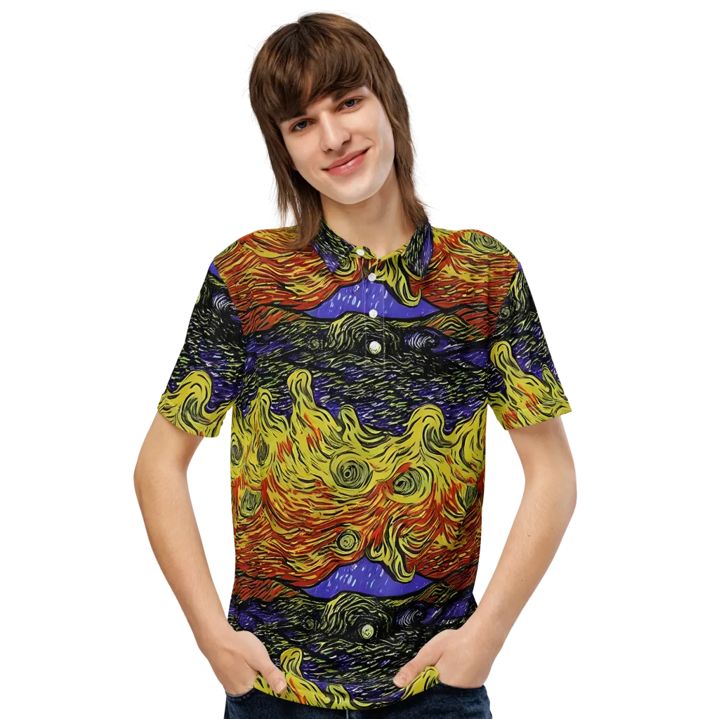 Dancing Solar Flare on Men's Slim Fit Polo Shirt — Front