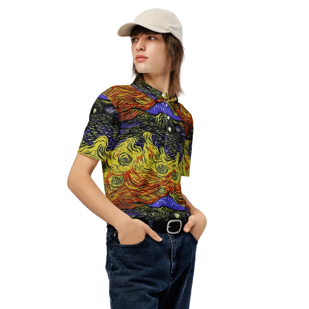 Dancing Solar Flare on Men's Slim Fit Polo Shirt — Right Front