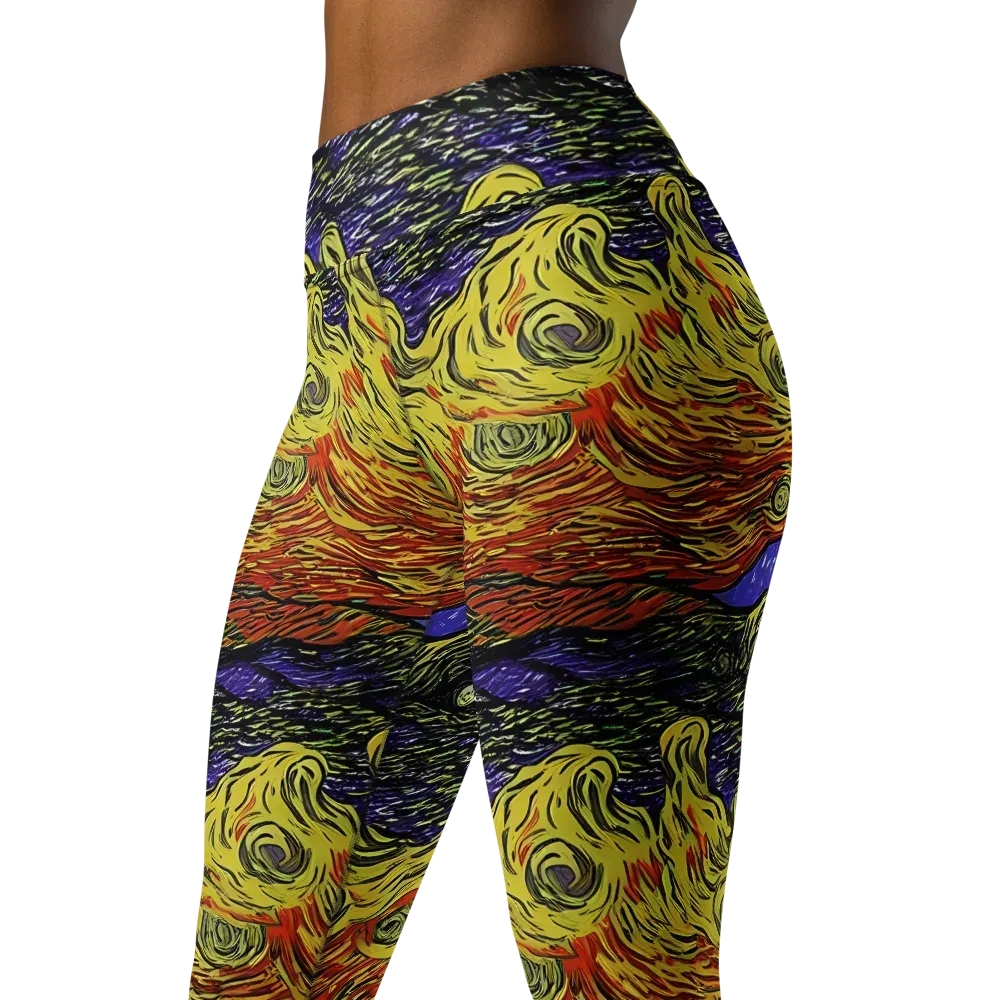 Dancing Solar Flare on Yoga Leggings — Left Front