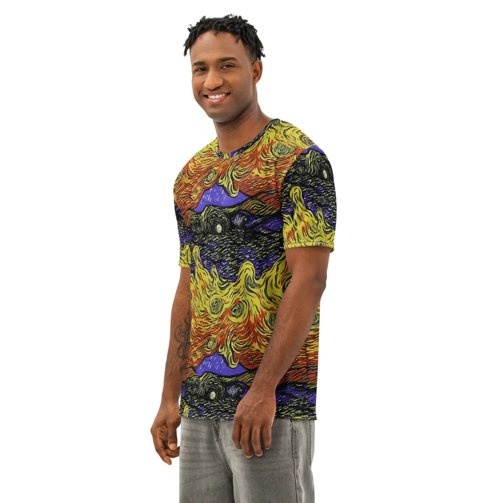 Dancing Solar Flare on Men's Cotton Crew Neck T-Shirt — Left Front