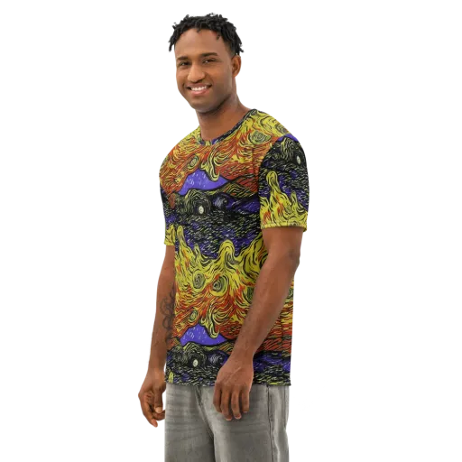 Dancing Solar Flare on a Men's Cotton Crew Neck T-Shirt