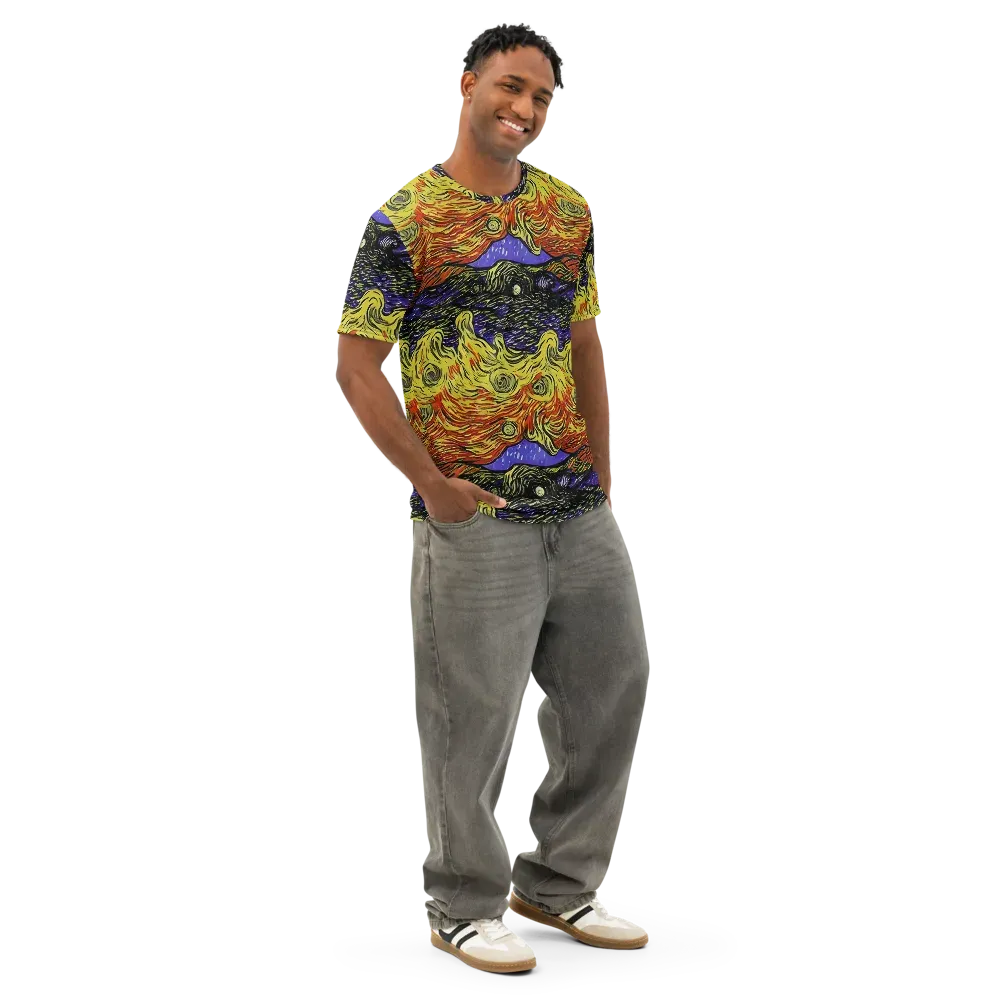 Dancing Solar Flare on Men's Cotton Crew Neck T-Shirt — Right Front