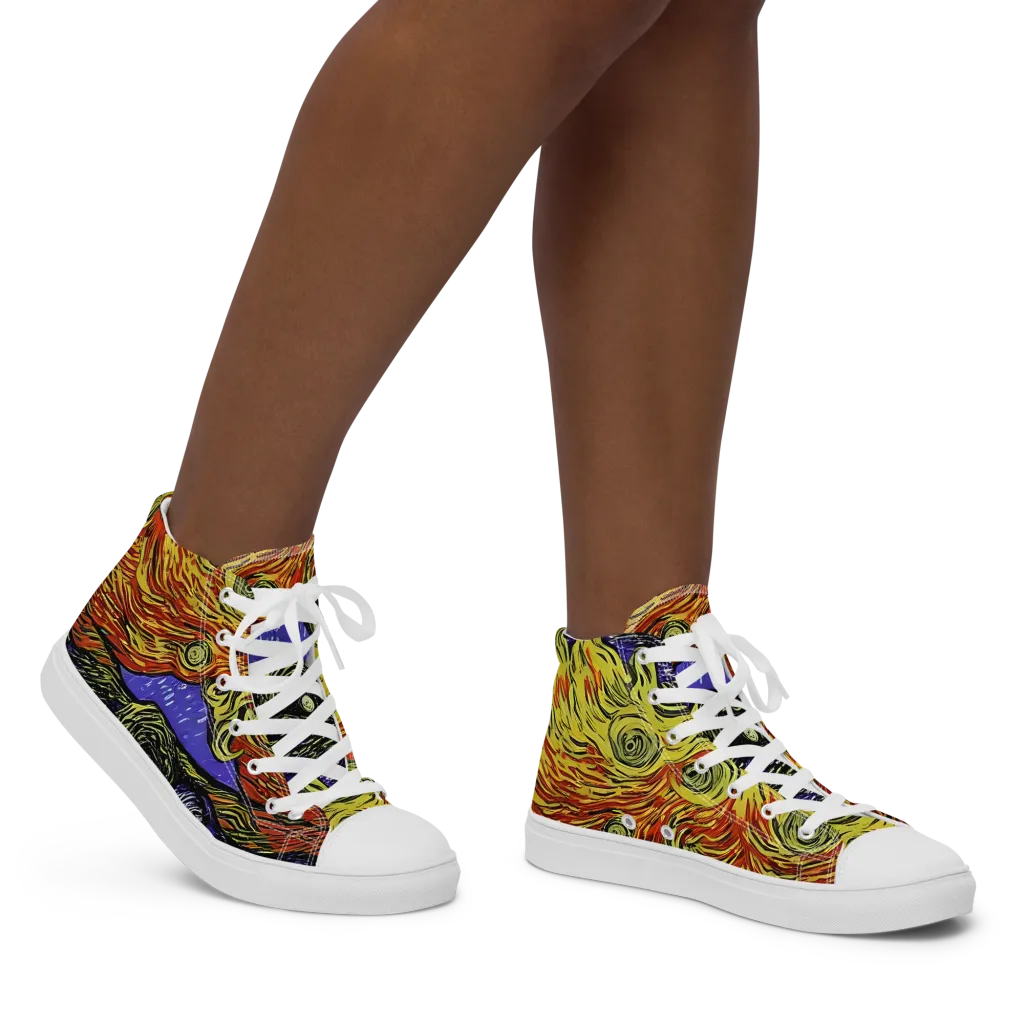 Dancing Solar Flare on Women's High Top Canvas Shoes — Right