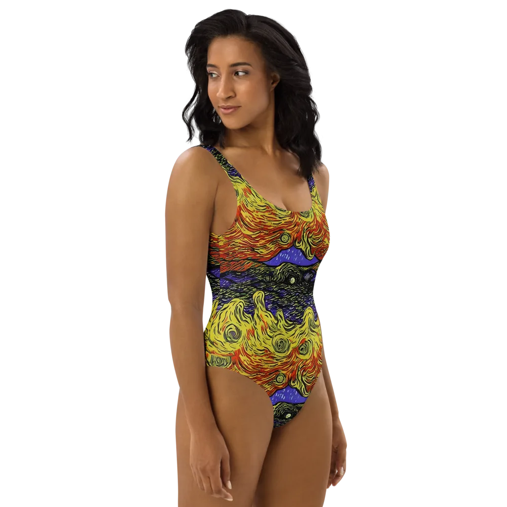 Dancing Solar Flare on One-Piece Swimsuit — Right