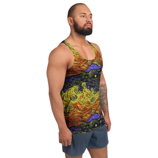 Dancing Solar Flare on a Men's Tank Top