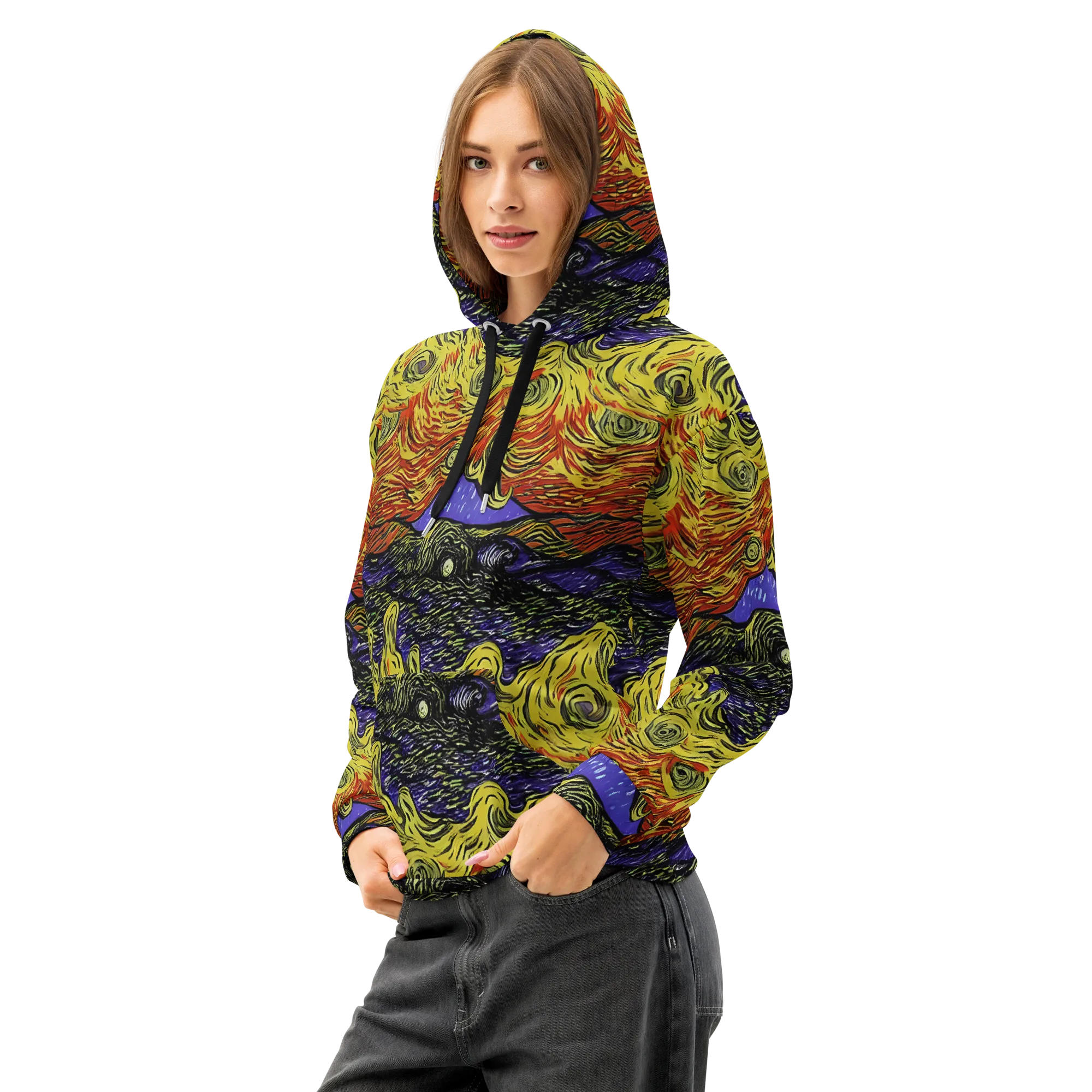 Dancing Solar Flare on Cotton Hoodie — Left Front