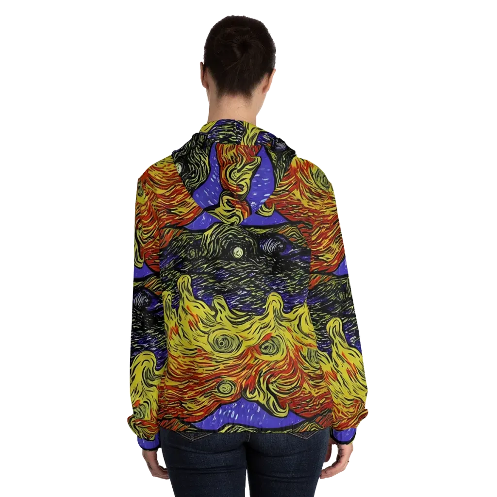 Dancing Solar Flare on Women's Full-Zip Hoodie — Back On Person