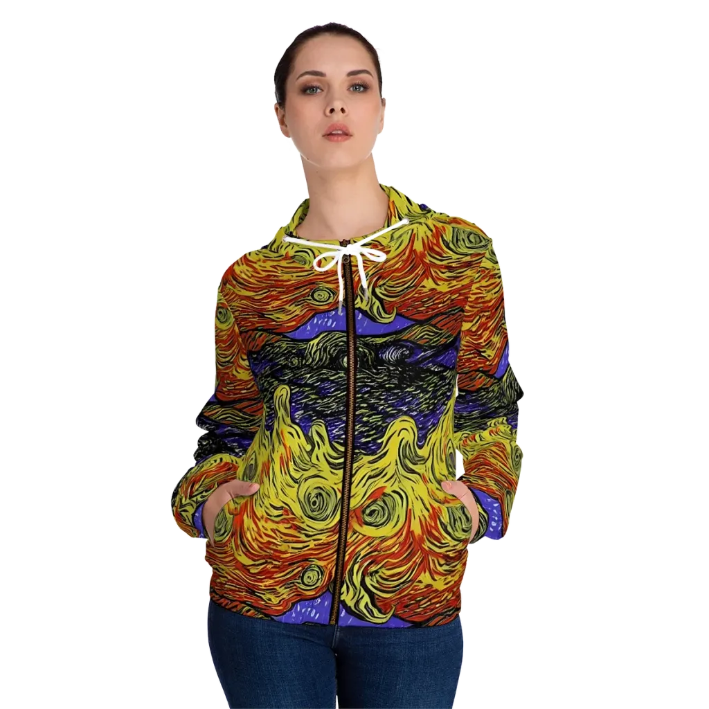 Dancing Solar Flare on Women's Full-Zip Hoodie — Front On Person