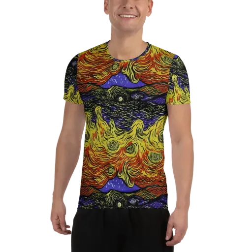 Dancing Solar Flare on a Men's Athletic T-Shirt