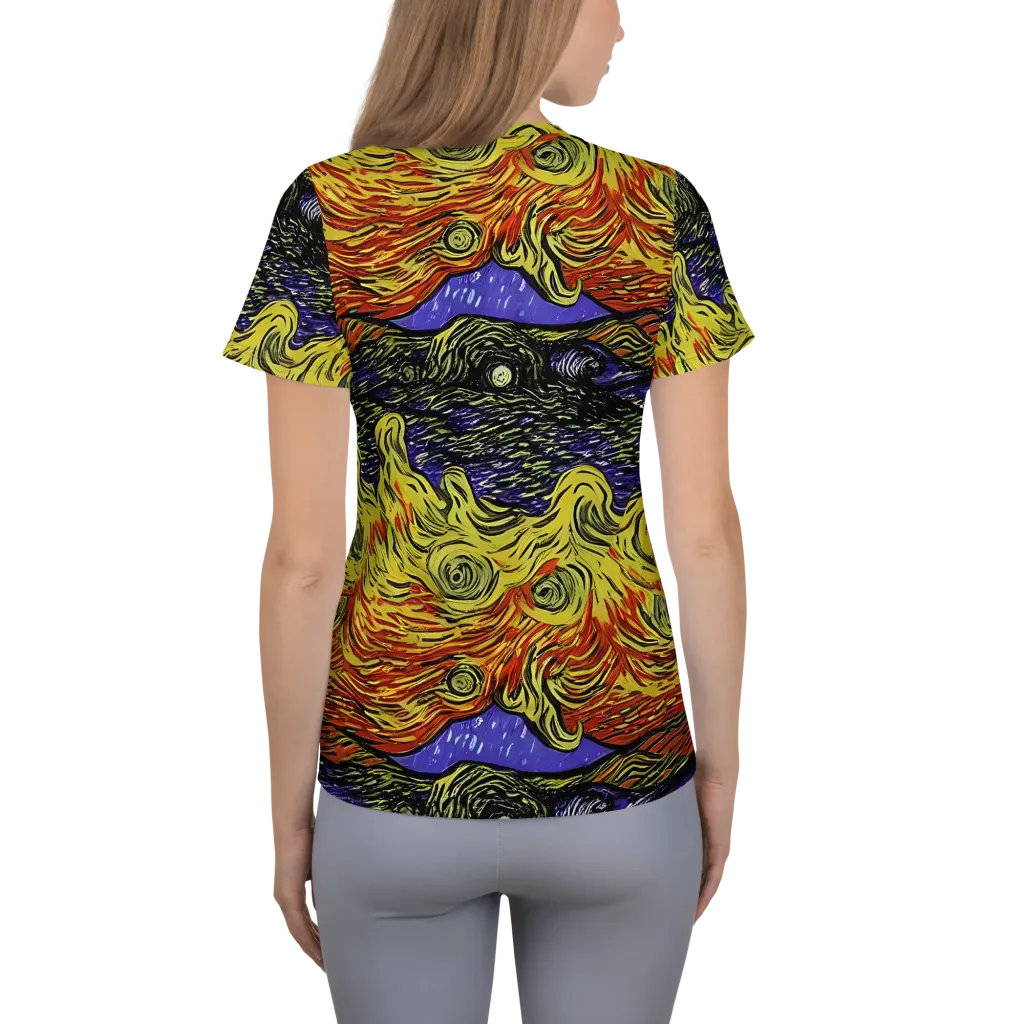 Dancing Solar Flare on Women's Athletic T-Shirt — Back
