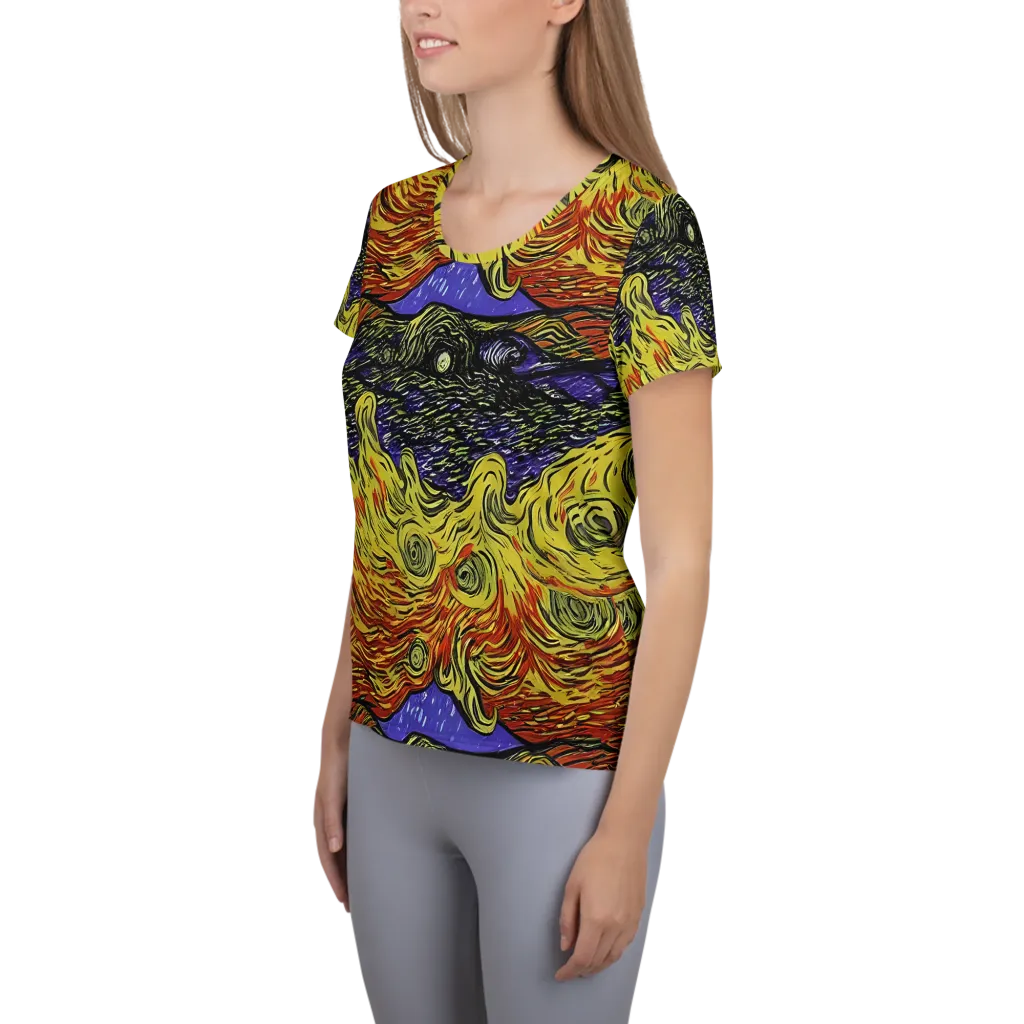 Dancing Solar Flare on Women's Athletic T-Shirt — Left