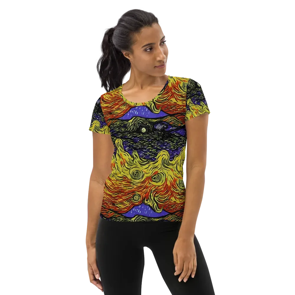 Dancing Solar Flare on Women's Athletic T-Shirt — Front