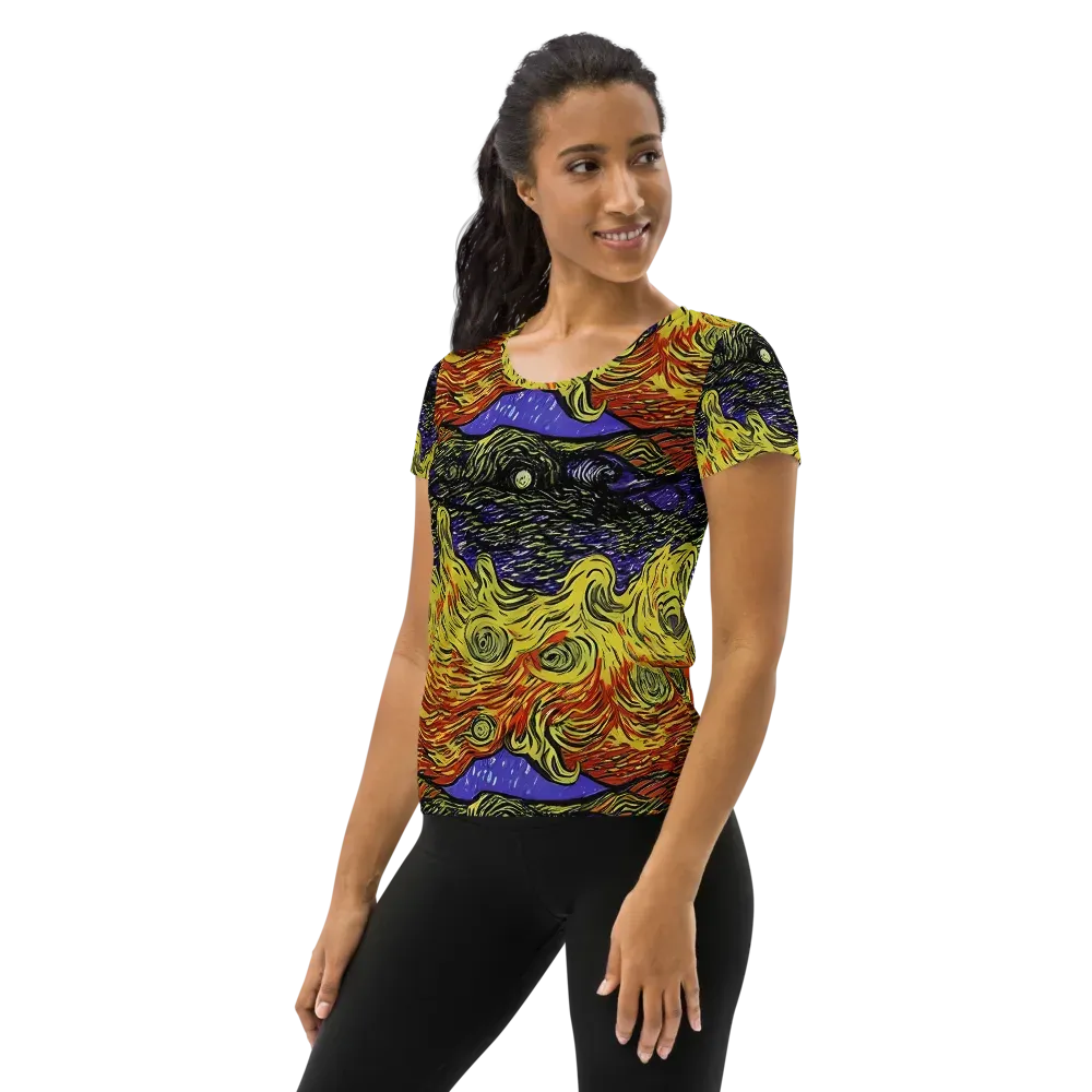 Dancing Solar Flare on Women's Athletic T-Shirt — Left