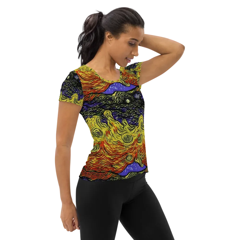 Dancing Solar Flare on Women's Athletic T-Shirt — Right