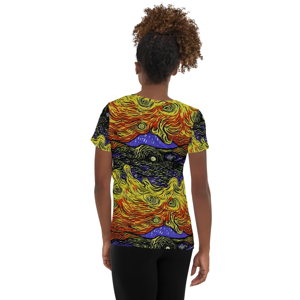 Dancing Solar Flare on Women's Athletic T-Shirt — Back