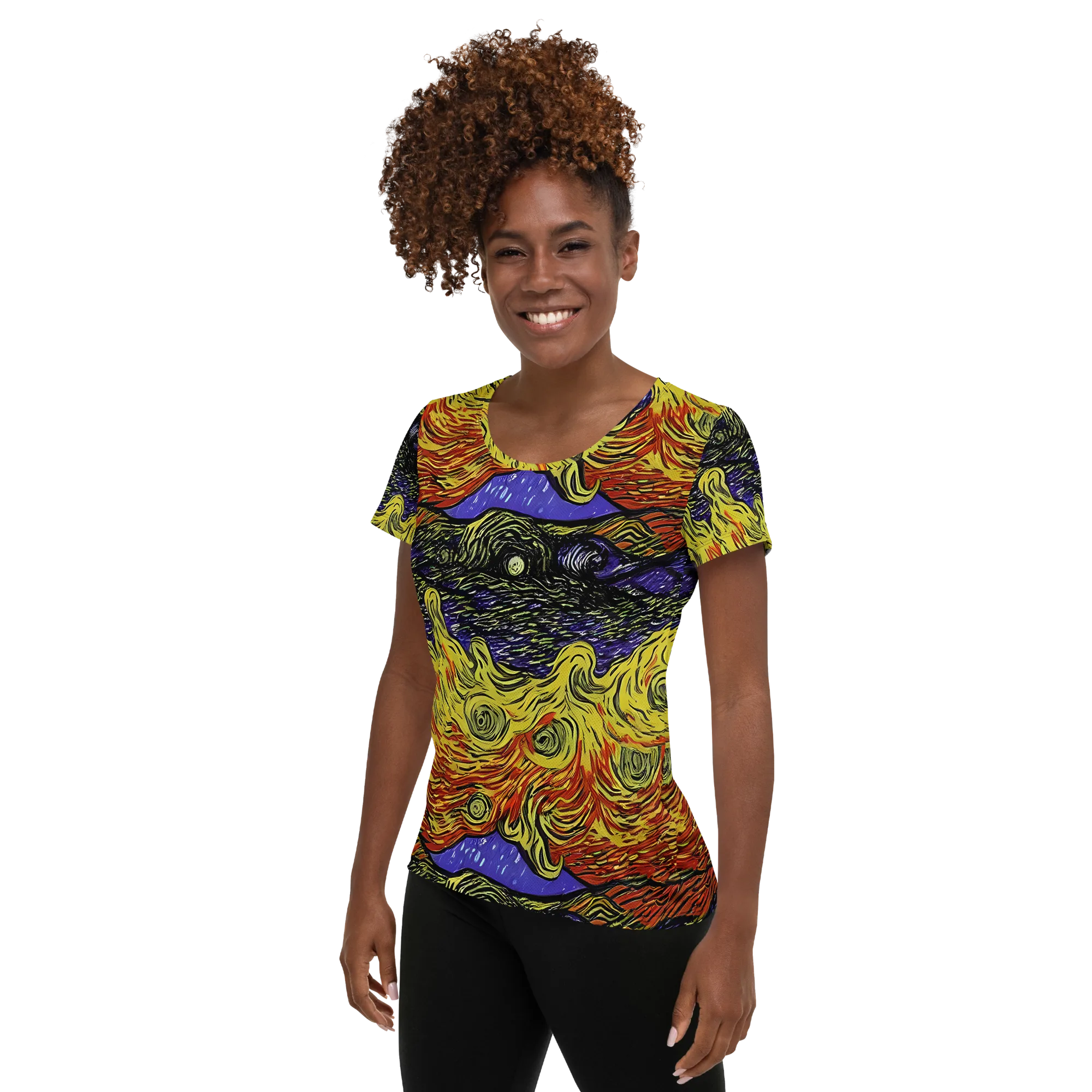 Dancing Solar Flare on Women's Athletic T-Shirt — Left