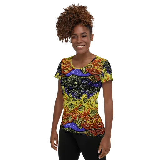 Dancing Solar Flare on a Women's Athletic T-Shirt