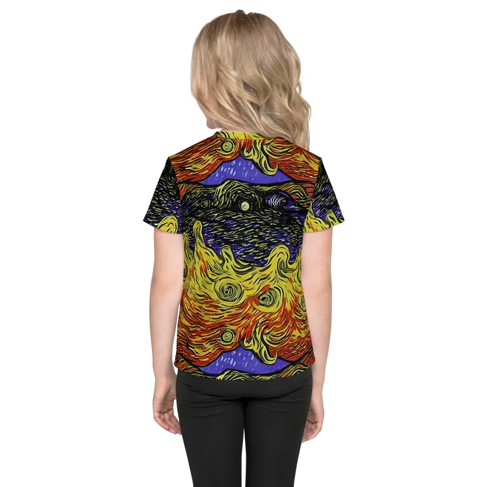 Dancing Solar Flare on Kids Crew Neck T-Shirt — Back