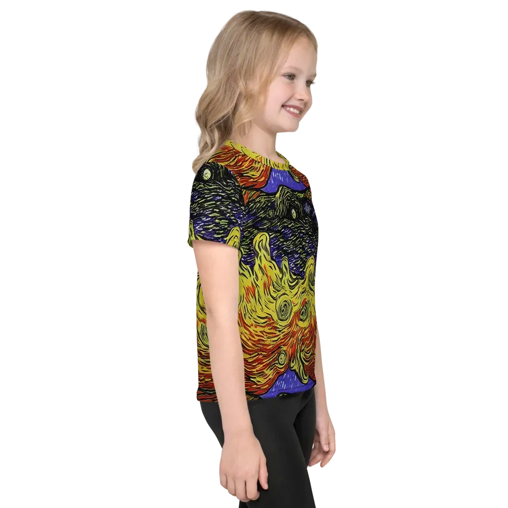 Dancing Solar Flare on Kids Crew Neck T-Shirt — Right