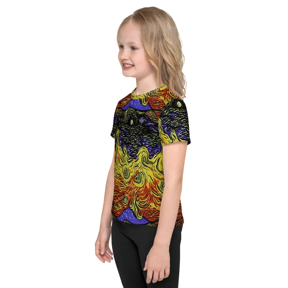 Dancing Solar Flare on Kids Crew Neck T-Shirt — Left