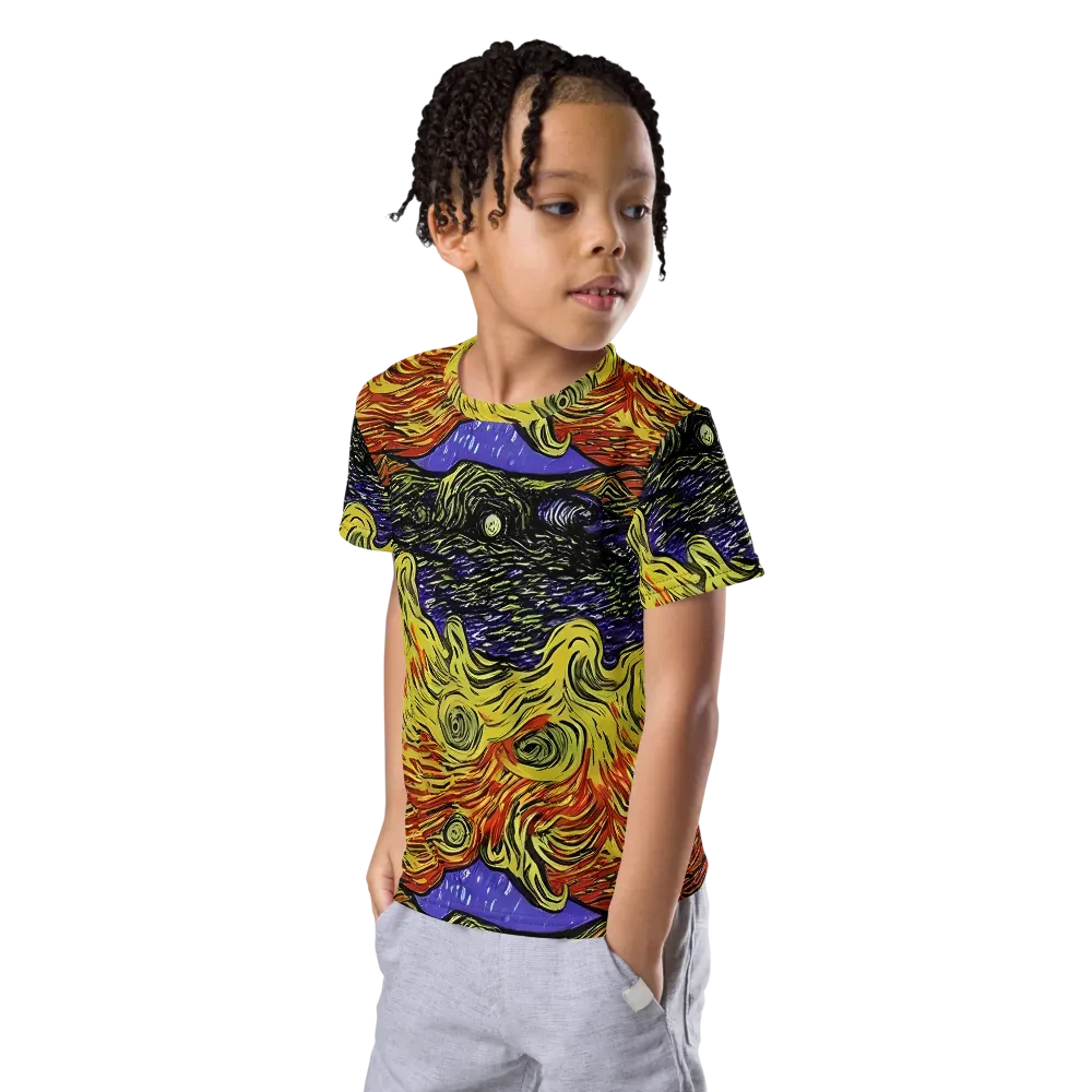 Dancing Solar Flare on Kids Crew Neck T-Shirt — Left Front
