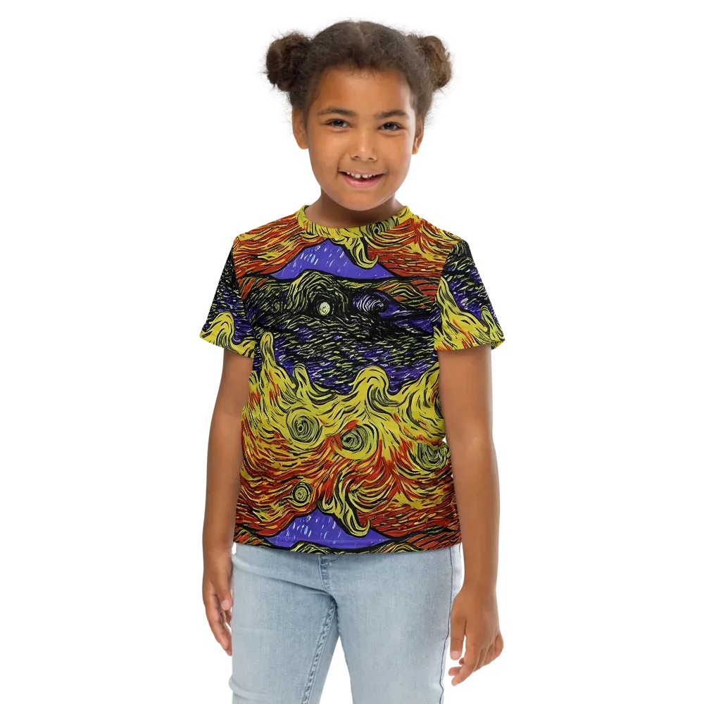 Dancing Solar Flare on Kids Crew Neck T-Shirt — Front