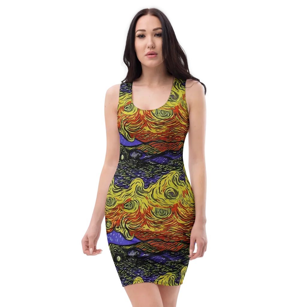 Dancing Solar Flare on Bodycon Dress — Front