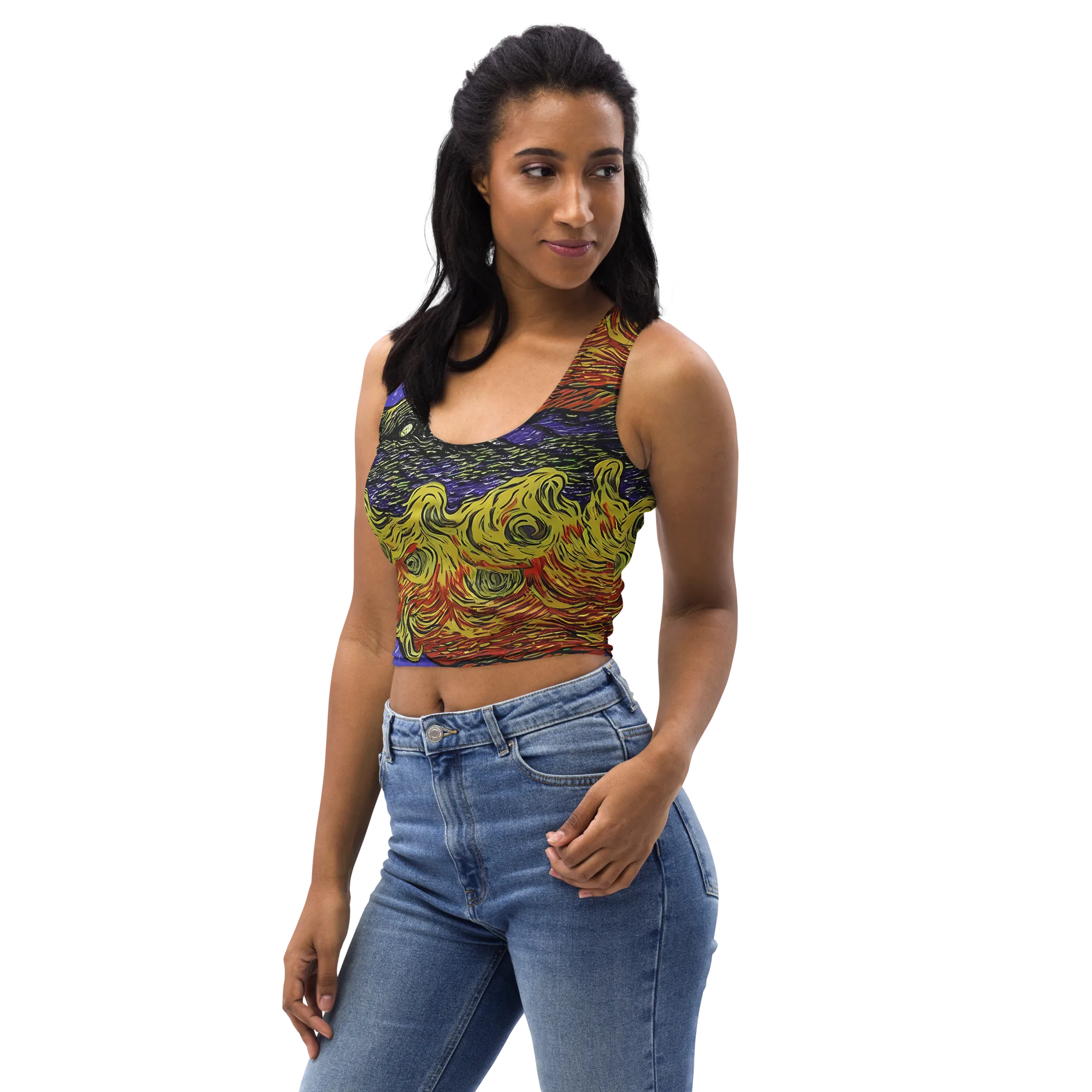Dancing Solar Flare on Crop Top — Left Front