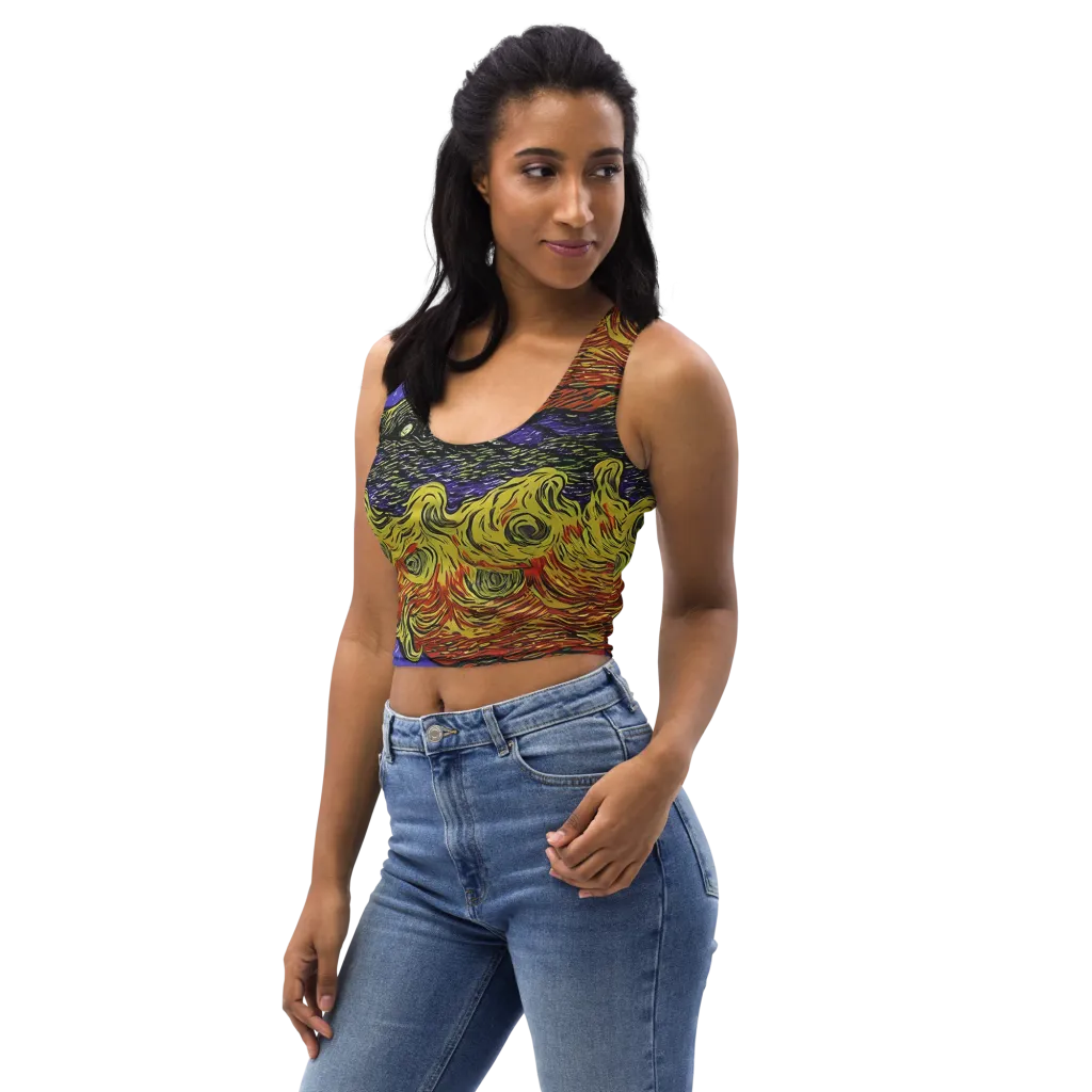 Dancing Solar Flare on Crop Top — Left Front