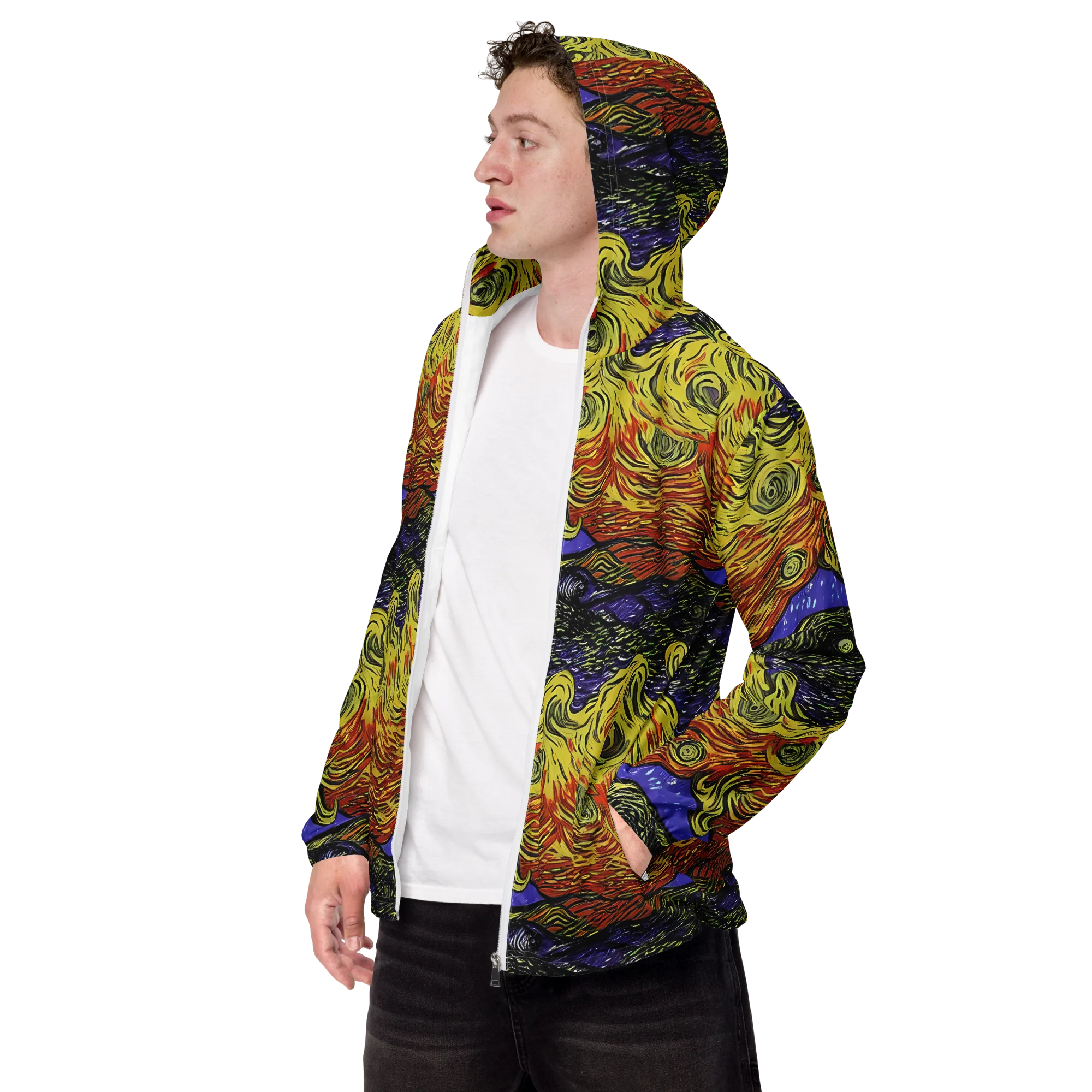Dancing Solar Flare on Men's Windbreaker — Left Front