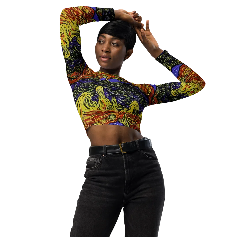 Dancing Solar Flare on Long Sleeve Crop Top — Front